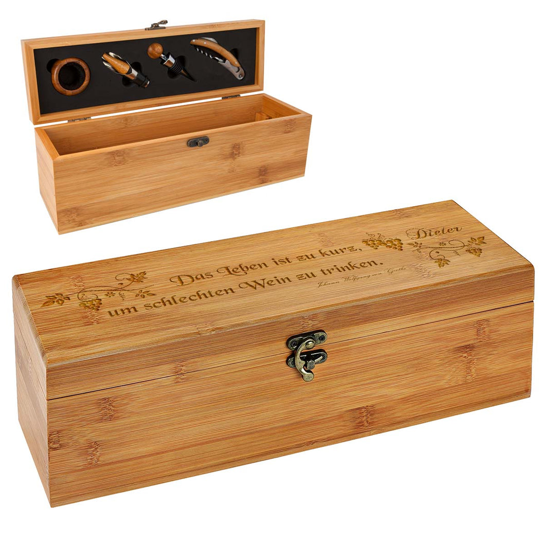 5-teiliges Wein-Set aus Bambusholz inkl. Gravur