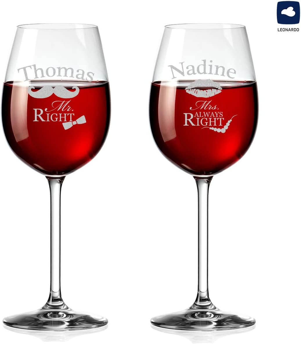 2er Set Weingläser mit Gravur - Mr. Right & Mrs. Always Right