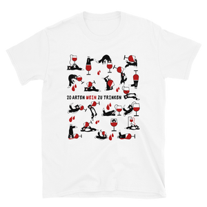 Lustiges T-Shirt mit Katzen und Wein - 20 Katzen trinken Wein auf verschiedenste Weise